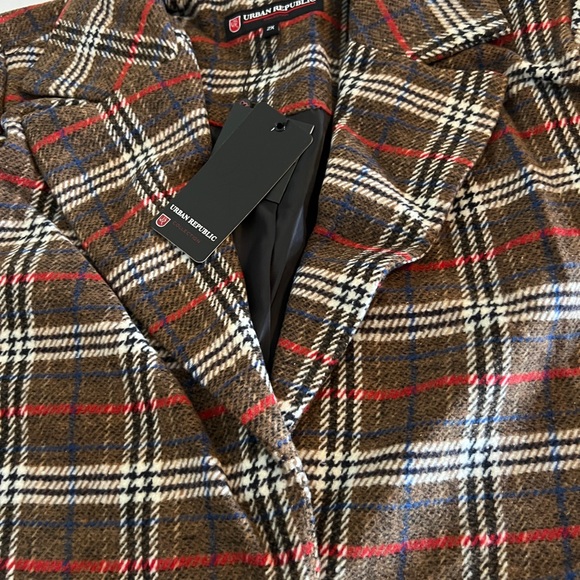 2X Urban Republic Plus Size Red Brown Plaid Flannel Long Coat NEW Jacket Winter - Picture 10 of 15